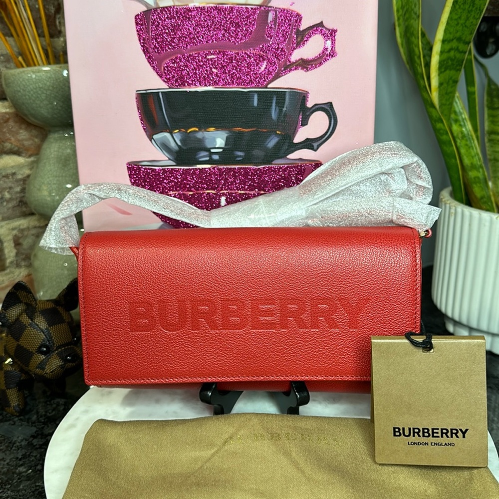 Burberry Logo Embossed Leather Crossbody Wallet